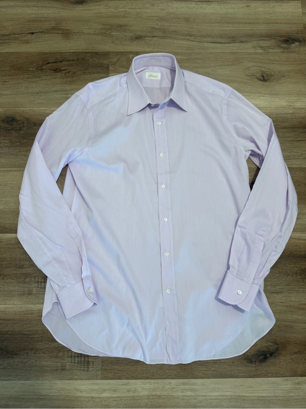 Brioni Dress Shirt Men 16 
41  Purple Thin Striped Button Long Sleeve Italy